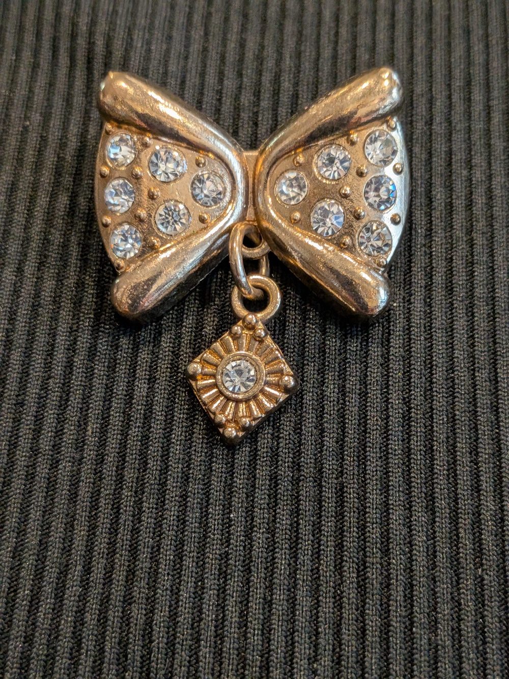 #1: Gold Bow Charm Pendant with Crystal Accents Vintage 2007s